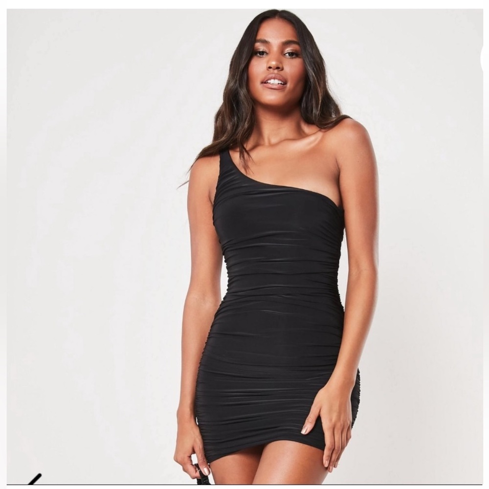 Missguided Black One Shoulder Dress